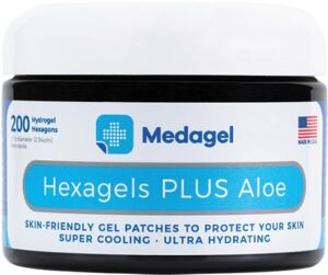 medagel hexagels plus aloe vera - hydrogel pads protection & treatment | blister prevention | instant cooling and soothing relief of skin irritations | 200ct hexagon pads (original formula)