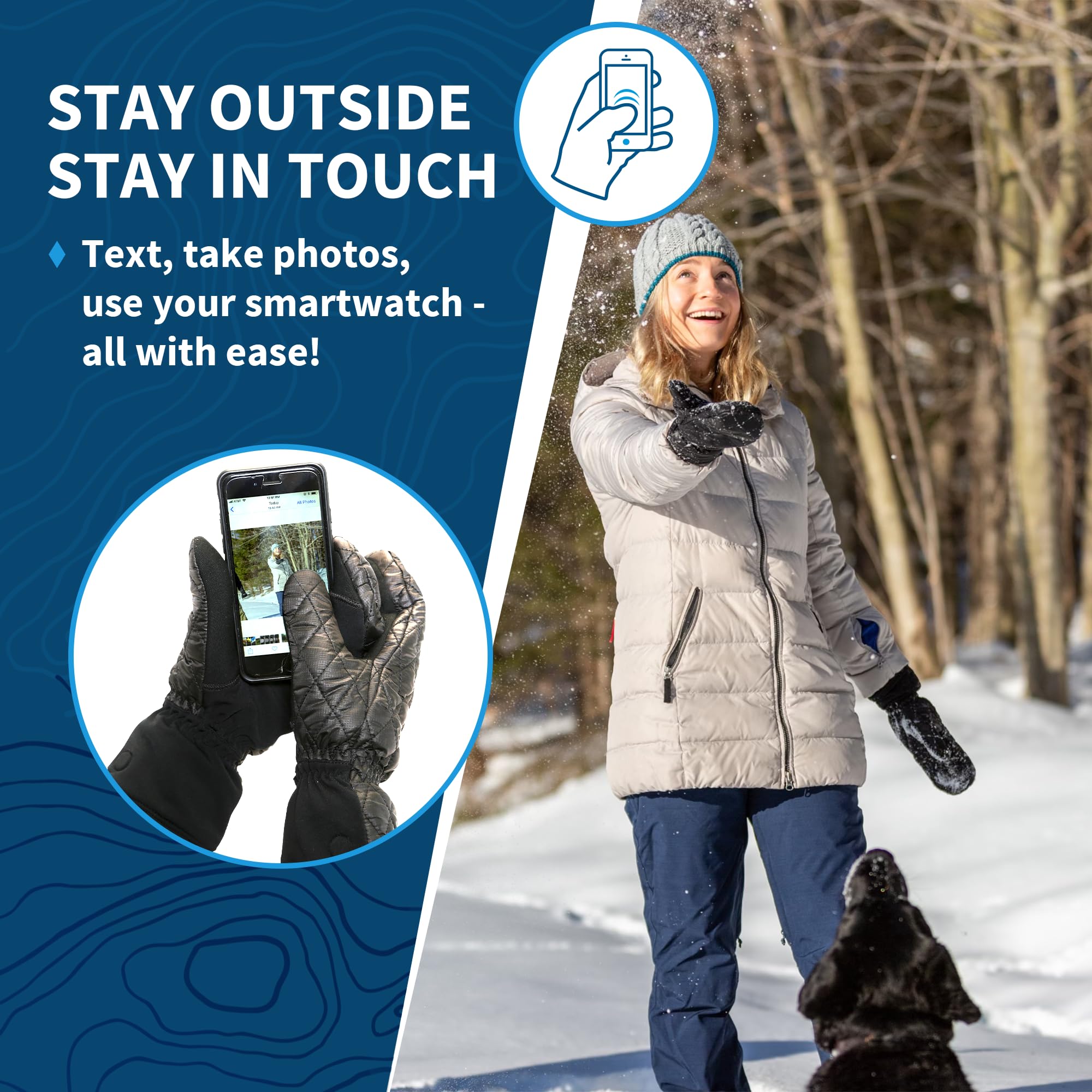 TrailHeads Touchscreen Quilted Running Mittens for Women | Insulated Hand Protection - Medium