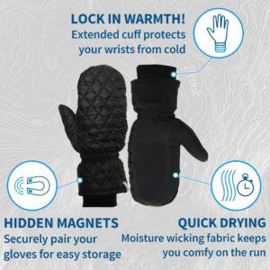 TrailHeads Touchscreen Quilted Running Mittens for Women | Insulated Hand Protection - Medium