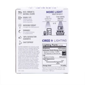 Cree Lighting R20 Indoor Flood 100W Equivalent LED Bulb, 1400 lumens, Dimmable, Daylight 5000K, 25,000 Hour Rated Life, 90+ CRI | 1-Pack, White