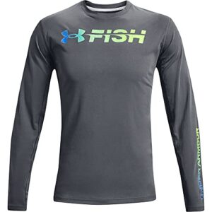 under armour iso-chill shore break gradient long sleeve t-shirt, pitch gray (012)/carolina blue, large