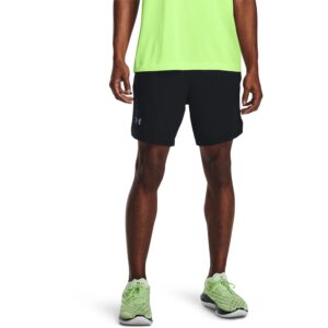 under armour men's launch run 7-inch 2-in-1 shorts , black (001)/reflective , large
