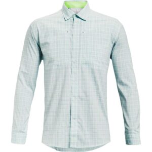 under armour tide chaser 2.0 plaid fish long sleeve t-shirt, white (104)/summer lime, medium