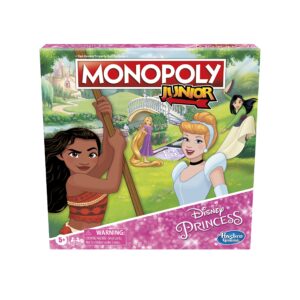 monopoly hasbro gaming junior: disney princess edition board game for kids ages 5 and up, play as moana, rapunzel, mulan, or cinderella (amazon exclusive)