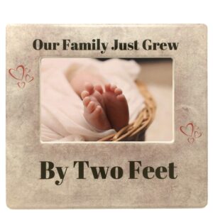 banberry designs new baby frame our family just grew by two feet heart design with tan marble like background - nursery décor 4" x 6" picture opening