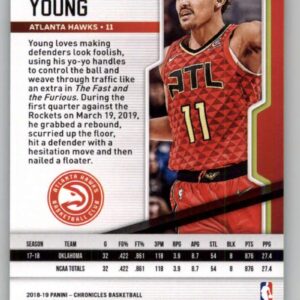 2018-19 Chronicles Playoff Basketball #175 Trae Young Atlanta Hawks Official NBA Trading Card From Panini America Rookie Card RC