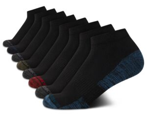new balance boys' socks - performance cushioned quarter socks (8 pack), size large, black
