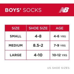 New Balance Boys' Socks - Performance Cushioned Quarter Socks (8 Pack), Size Large, Black