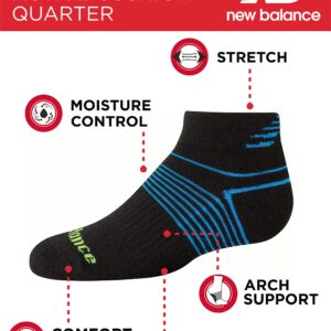 New Balance Boys' Socks - Performance Cushioned Quarter Socks (8 Pack), Size Large, Black