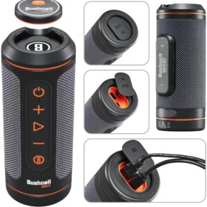 Bushnell Wingman 2 GPS Bluetooth Speaker with Included Wearable4U Ultimate Black Earbuds with Power Case and Wall/Car Chargers Bundle