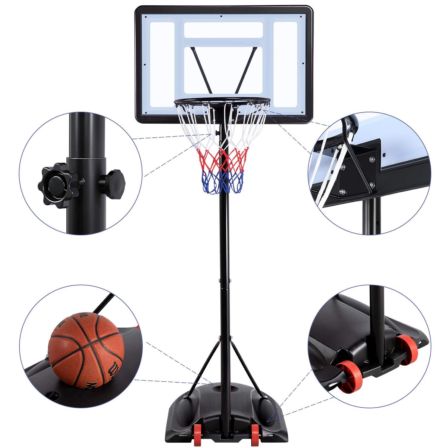 Yaheetech Portable Basketball Hoop Backboard System Removeable Adjustable Basketball Hoop & Goals Outdoor/Indoor 7.2-9.2ft Adjustable Height Basketball Set for Youth