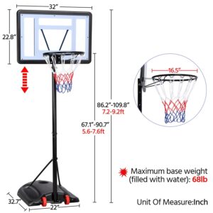 Yaheetech Portable Basketball Hoop Backboard System Removeable Adjustable Basketball Hoop & Goals Outdoor/Indoor 7.2-9.2ft Adjustable Height Basketball Set for Youth