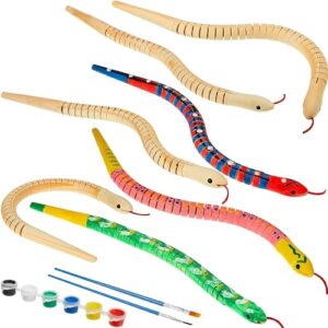 10 pieces wooden snake unfinished wooden wiggly snake jointed flexible wooden snake with 12 colors acrylic craft paint and 2 pieces paint brush for arts and crafts halloween party decoration