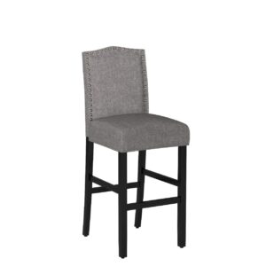 COSTWAY Bar Stools Set of 2, Counter Height Dining Side Barstools, w/Thick Cushion, Linen Surface, Nailhead Trim, Rubber Wood Legs, High Leisure Chairs for Living Room, Kitchen, Dining Room, Gray