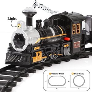 Lucky Doug Electric Train Set for Kids, Train Toys with Sounds Include 4 Cars and 10 Tracks, Classic Toy Train Set for 3 4 5 6 Years Old Boys Girls