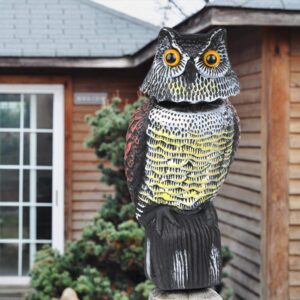 UOFEIVS Fake Owl Scarecrow Sculpture with 360° Rotating Head for Garden Yard Outdoor