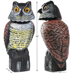 UOFEIVS Fake Owl Scarecrow Sculpture with 360° Rotating Head for Garden Yard Outdoor