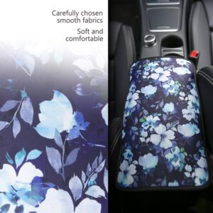 YR Vehicle Center Console Armrest Cover Pad, Universal Fit Soft Comfort Center Console Armrest Cushion for Car, Stylish Pattern Design Car Armrest Cover, White Flower