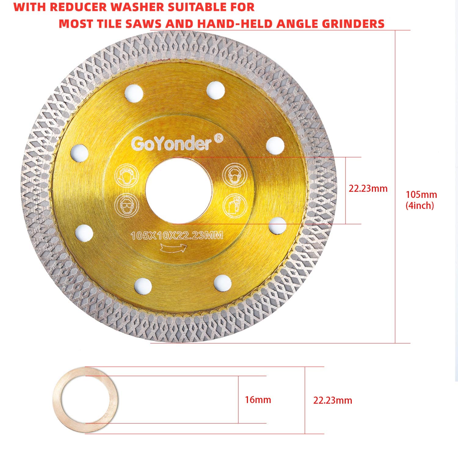 GoYonder 4 Inch Diamond Saw Blade,Super Thin Diamond Saw Blade for Cutting Ceramic Porcelain Tile Granite Marble Suitable for Angle Grinders with 7/8" or 5/8" Arbor 3 PCS