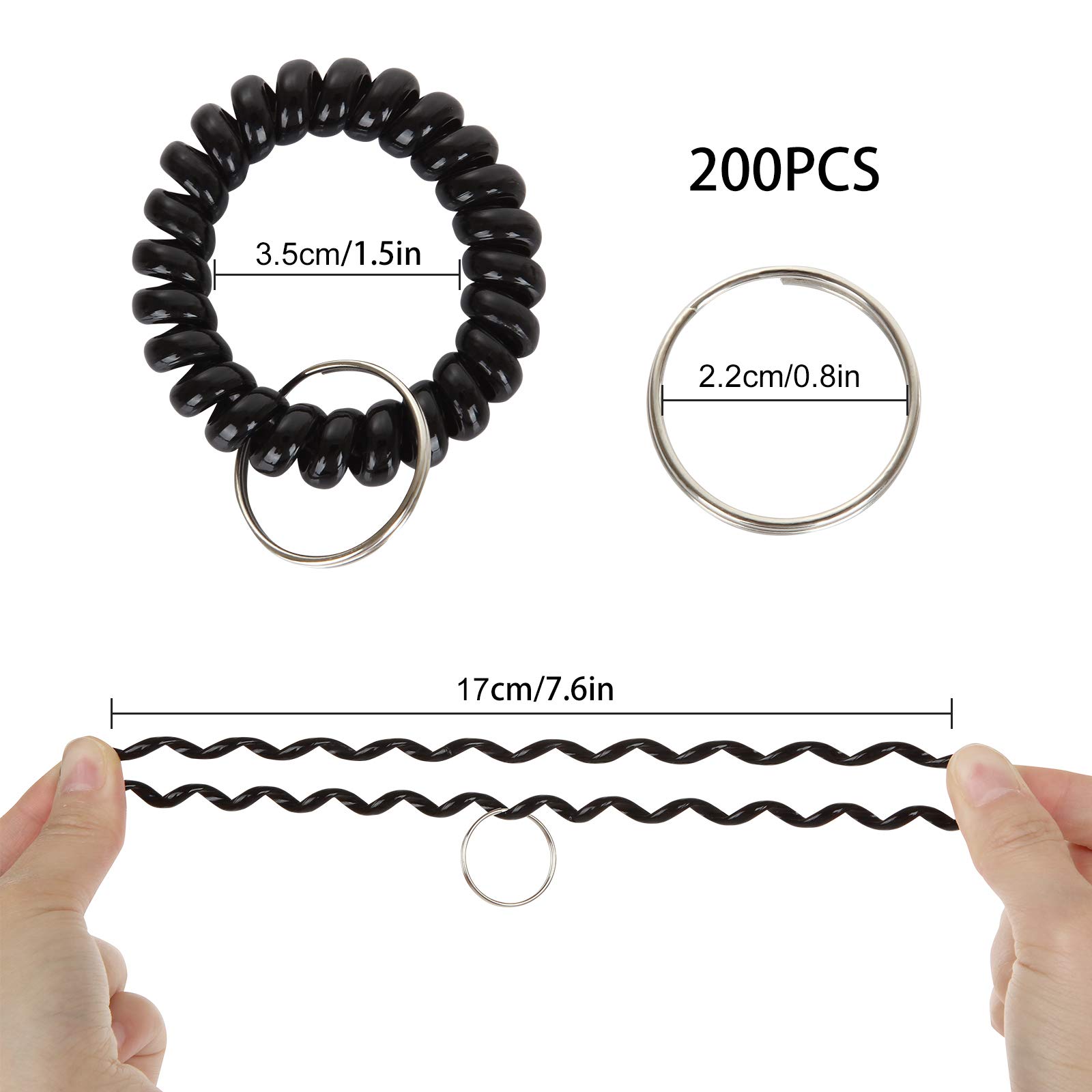 100PCS Wrist Keychain Bracelet Spiral Wrist Coil Key Chain Bulk Plastic Stretchable Spiral Keychain Bracelet Black & White Spring Wrist Keychain Use for Office Workshop Shopping Mall Sauna and More