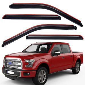 lightronic wv194975 in-channel side window deflectors & visors rain guards, dark smoke, 4-pieces set, fits 2015-2024 ford f-150 supercrew, 2017-2024 f-150 raptor, 2022-2024 f-150 lightning, supercrew