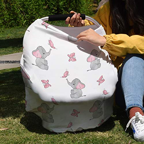 Carseat Cover for Girls Babies, Elephant Nursing Covers for Breastfeeding Baby, Car Seat Stroller Combos Cover,Pink Magic Butterfly Infant Carseat Canopy,Newborn Shopping Cart Covers