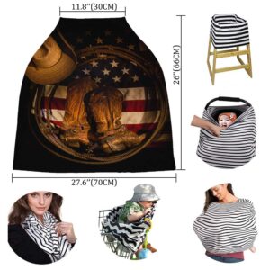 USA Western Nursing Covers for Breastfeeding Baby Stroller and Car Seat Combo Cowboy Hat with Boots Rope on American Flag Carseat Canopy Baby Cart High Chair Infinity Scarf