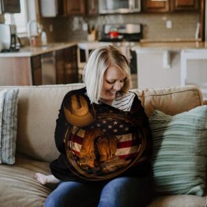 USA Western Nursing Covers for Breastfeeding Baby Stroller and Car Seat Combo Cowboy Hat with Boots Rope on American Flag Carseat Canopy Baby Cart High Chair Infinity Scarf