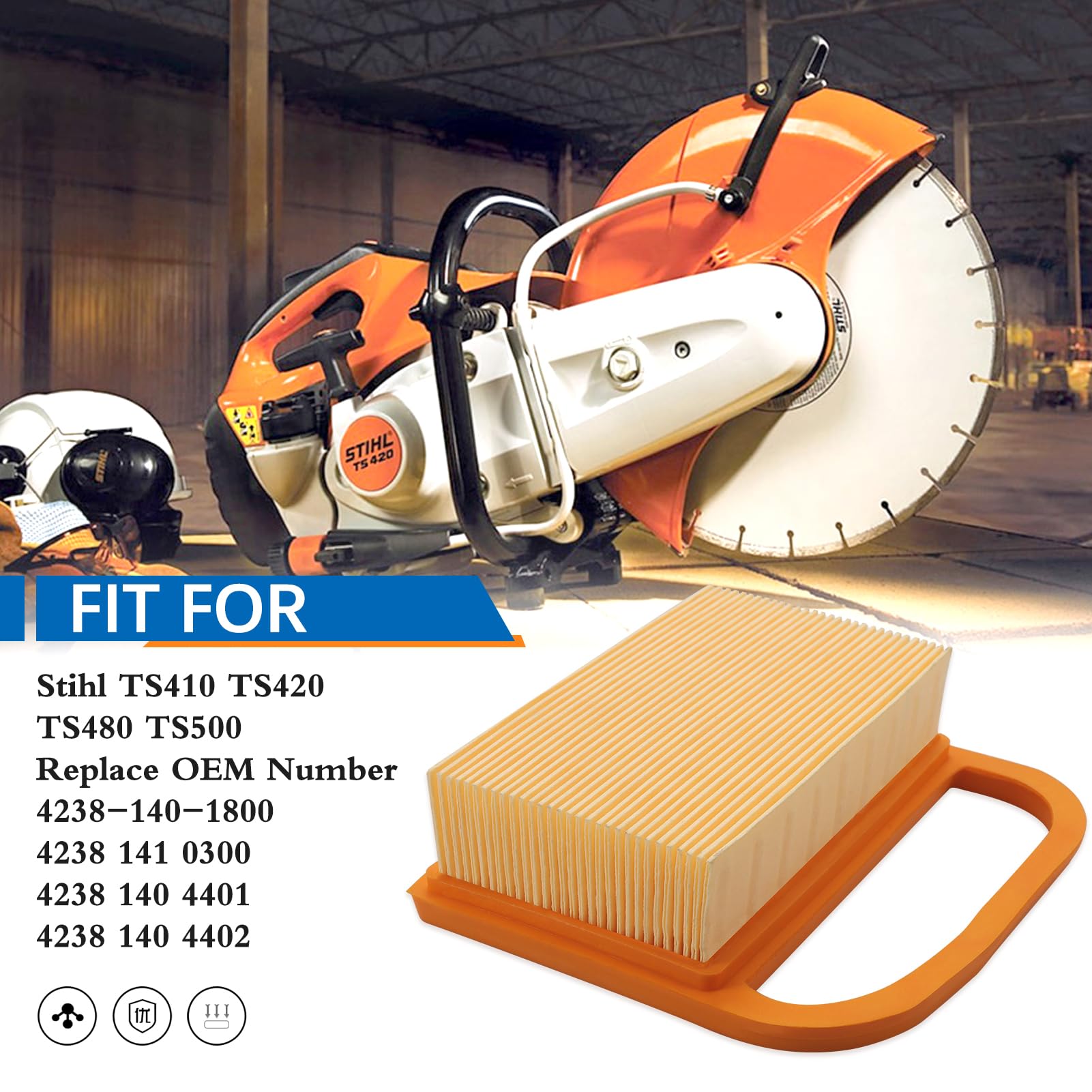 TS420 TS410 Air Filter Part for STIHL TS410Z TS420Z TS480i TS500i Concrete Cutoff Chop Saw # 4238 141 0300, 42381410300B, 4238 140 1800, 4238 140 4401, 4238 140 4402