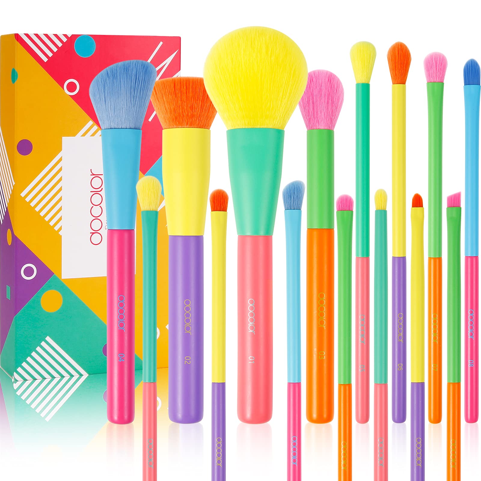Docolor Makeup Brushes 15Pcs Colourful Makeup Brush Set Premium Gift Synthetic Face Powder Kabuki Foundation Contour Blush Concealers Eye Shadow Blending Make Up Brush Kit - Dream of Color