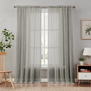 melodieux grey sheer curtains 84 inches long for bedroom living room, light filtering cotton texture rod pocket voile drapes, 52 by 84 inch, 2 panels