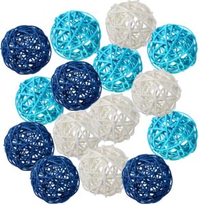 zorpia 15pcs 2 inch wicker rattan balls for vase filler, house ornament, christmas tree garden wedding party coffee table decoration,craft diy (blue light-blue white)
