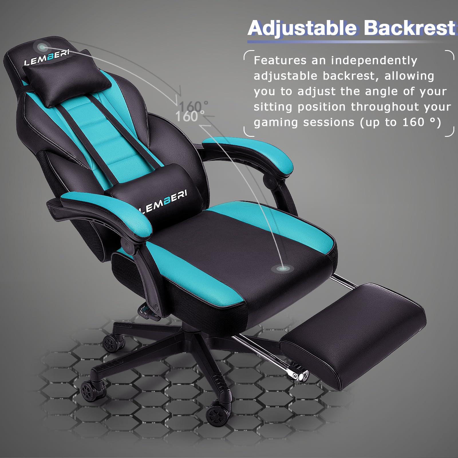 LEMBERI Gaming Chairs for Adults,Ergonomic Video Game Chairs with footrest,Big and Tall Gaming Chair 400lb Weight Capacity, Racing Style Computer Gamer Chair with Headrest and Lumbar Support