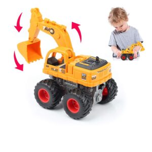 gioesfun construction toys truck excavator toy for boys- push and go toy cars 360 degree rotation sandbox toy vehicles for 3 4 5 year old boys