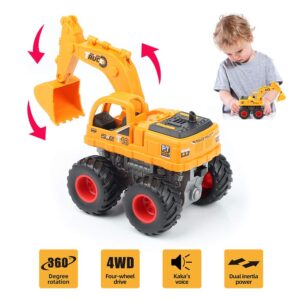 GIOESFUN Construction Toys Truck Excavator Toy for Boys- Push and Go Toy Cars 360 Degree Rotation Sandbox Toy Vehicles for 3 4 5 Year Old Boys