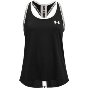 under armour girls knockout tank top , black (001)/white , medium