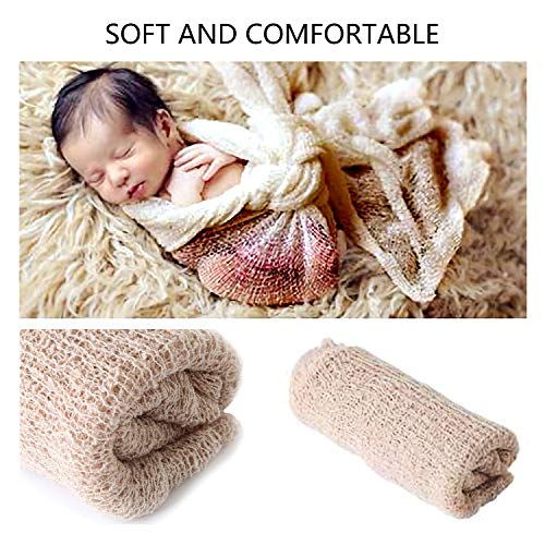 SPOKKI Newborn Photography Props Outfits 3 PCS Baby Long Ripple Wrap with and Toddler Swaddle Blankets Photography Mat with Cute Crochet Knitted Hat Costume (0-12 Month)