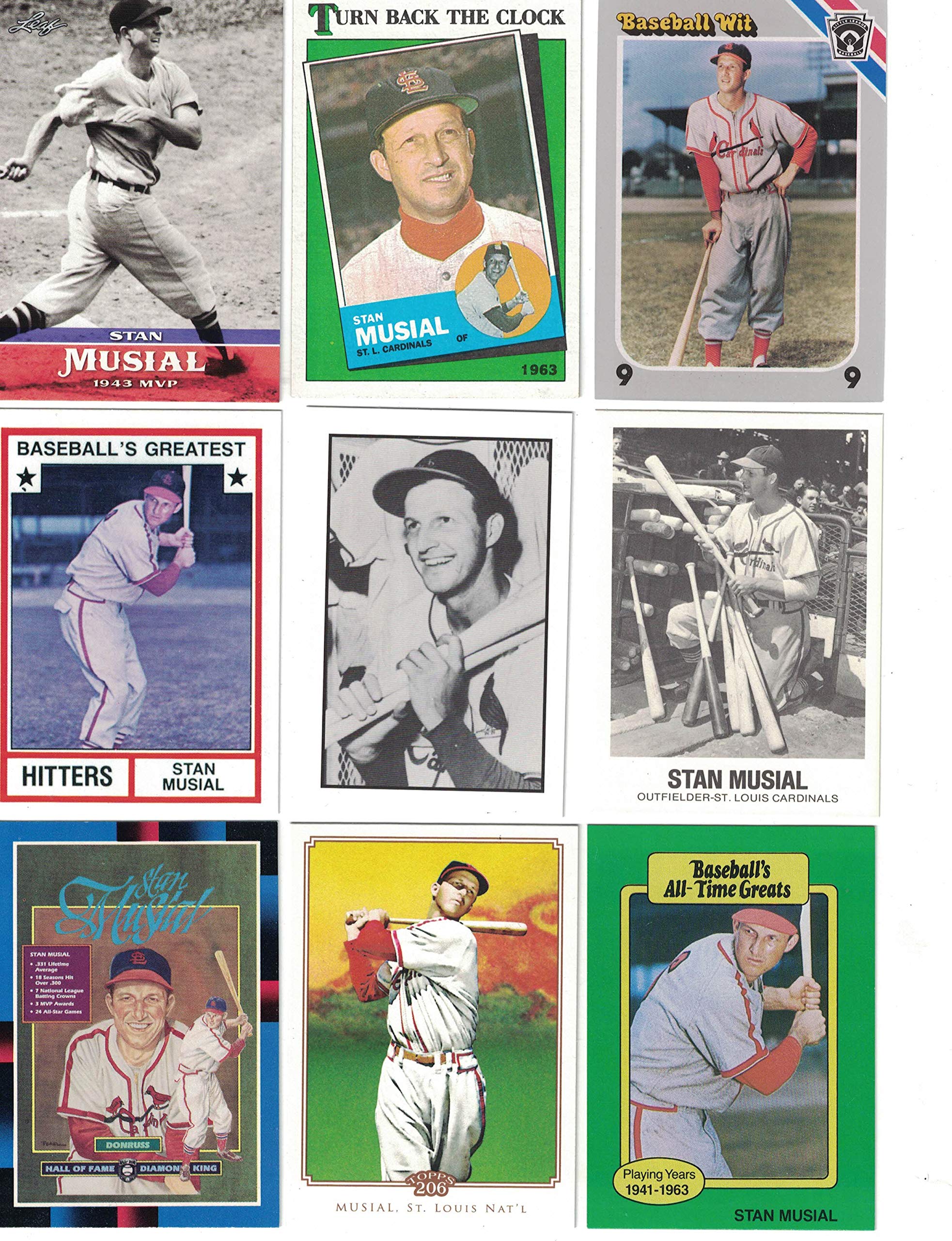 Stan Musial / 9 Different Baseball Cards featuring Stan Musial