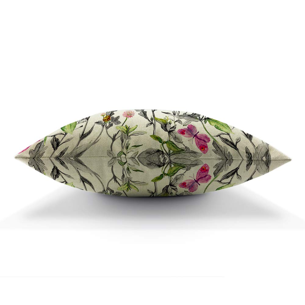 EKOBLA Throw Pillow Cover Herbs Meadow Garden Flowers Grass Watercolor Floral Beautiful Butterfly Rectangular Throw Pillow Covers for Couch Sofa Home Decor Cotton Linen 12x20 Inch