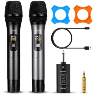 wireless microphone with bluetooth, professional uhf dual handheld dynamic metal mic system set with rechargeable receiver, 160 ft range, 1/4''output, for karaoke machine, singing, amp, pa speaker