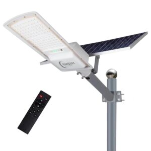 200w solar outdoor street lights,18000 lumens dusk to dawn solar led light with remote control, 6000k daylight white solar security flood lights for yard, street, basketball court, parking lots