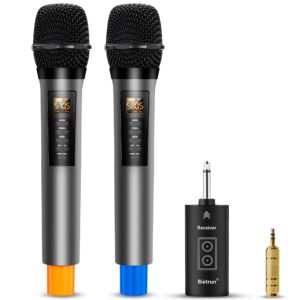 bietrun wireless microphones with echo,treble,bass&bluetooth,160ft range,portable uhf handheld karaoke dynamic microphone system with rechargeable receiver for karaoke,singing,amp,pa system,dj,stage