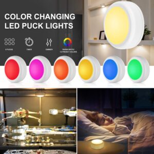 Alivation Led Under Cabinet Lighting Battery Operated Lights, 6 Puck Lights with Remote Control, Closet Lights Kitchen Cabinet Lighting Stick on Lights, 13 Color Changing Lights, Touch Push Tap Lights