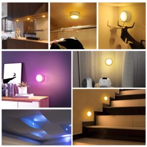 Alivation Led Under Cabinet Lighting Battery Operated Lights, 6 Puck Lights with Remote Control, Closet Lights Kitchen Cabinet Lighting Stick on Lights, 13 Color Changing Lights, Touch Push Tap Lights