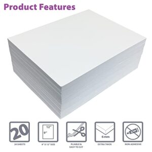 Better Office Products White EVA Foam Sheets, 20 Pack, 6mm Extra Thick, 9 x 12 Inch, White Color, for Arts and Crafts, 20 Sheets Bulk Pack