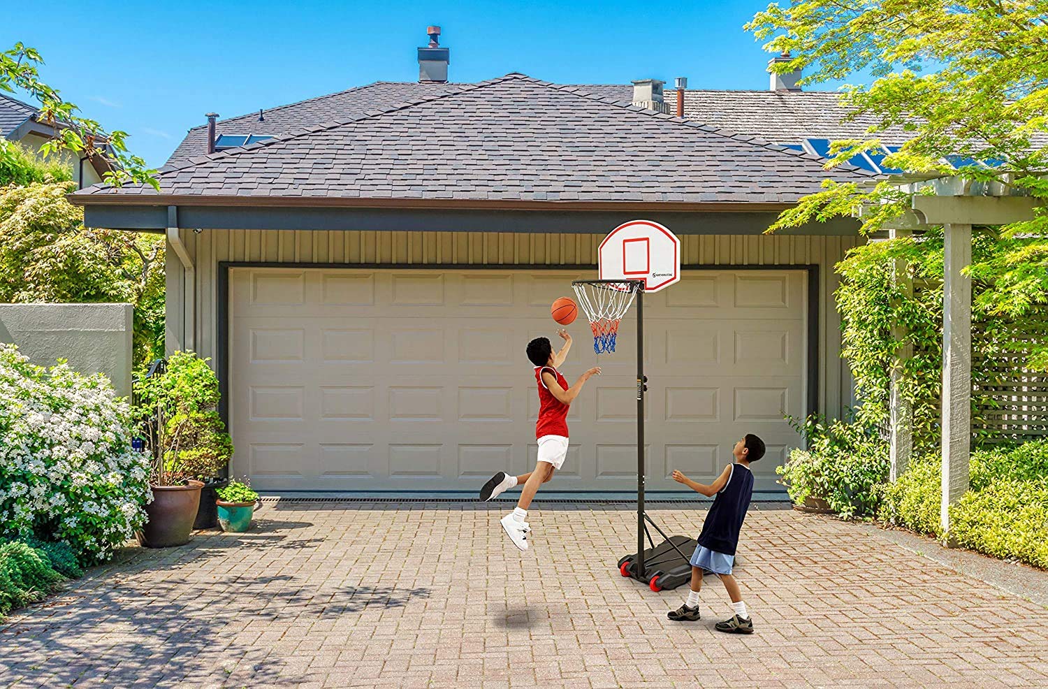 Basketball Hoop for Kids Portable Height-Adjustable Sports Backboard System Stand w/Wheels