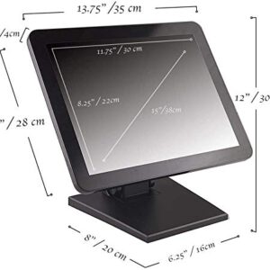 15-Inch Capacitive LED Backlit Multi-Touch Monitor, True Flat Seamless Design Touchscreen with Metal POS Stand, for Office, POS, Retail, Restaurant, Bar, Gym, Warehouse