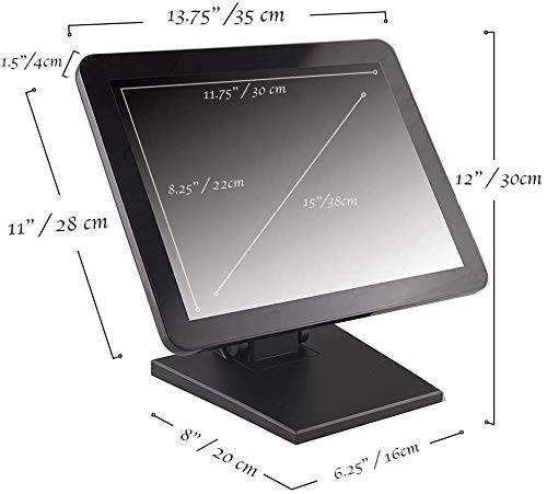 15-Inch Capacitive LED Backlit Multi-Touch Monitor, True Flat Seamless Design Touchscreen with Metal POS Stand, for Office, POS, Retail, Restaurant, Bar, Gym, Warehouse