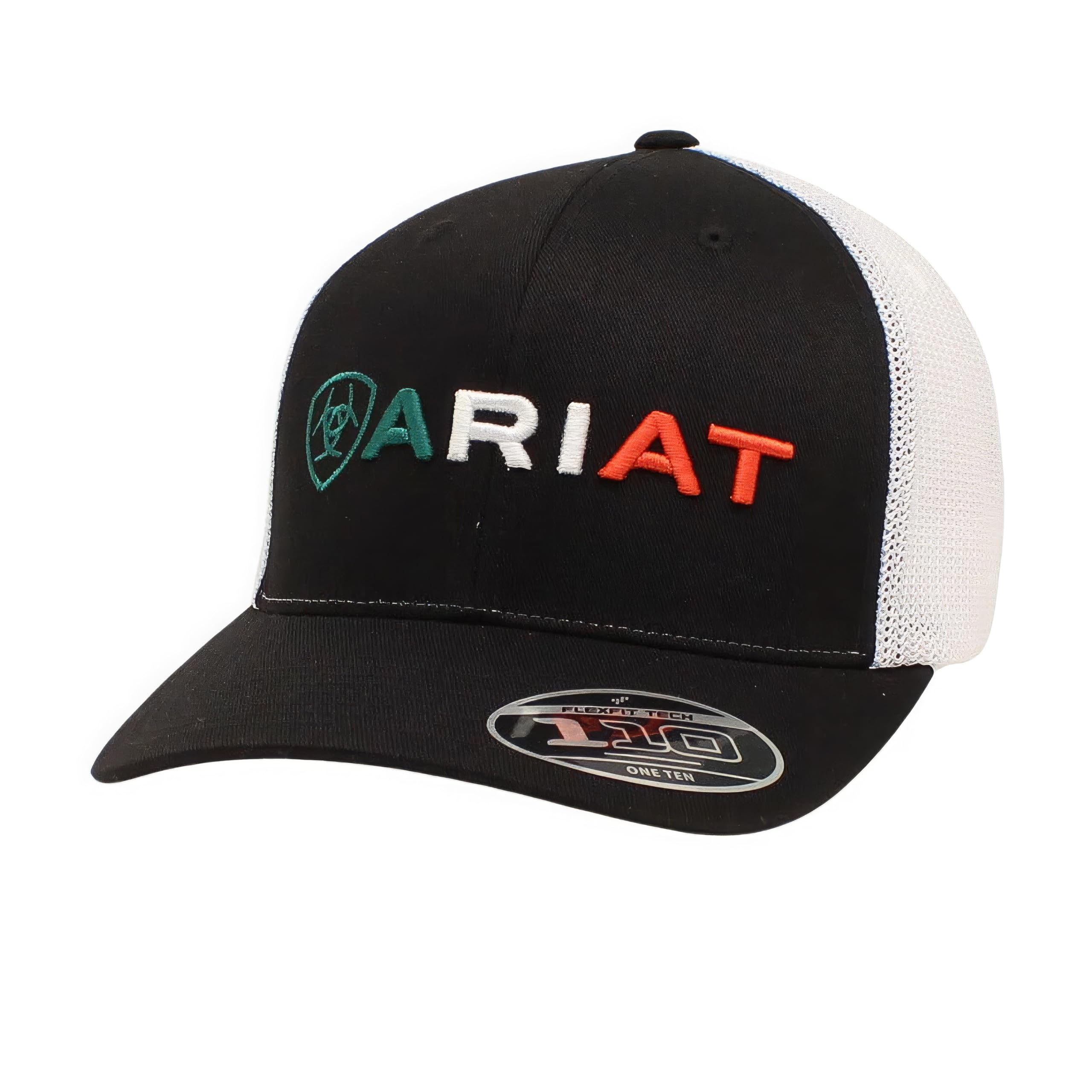 ARIAT Men's Mexican Flag Colos Embroidered Snapback Cap, Black with White Mesh Back, 6-Panel Mid Profile