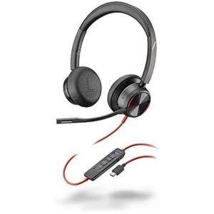 plantronics poly - blackwire 8225 wired headset with boom mic dual-ear (stereo) computer headset - usb-c to connect to your pc/mac - active noise canceling-works with teams (certified), zoom &more